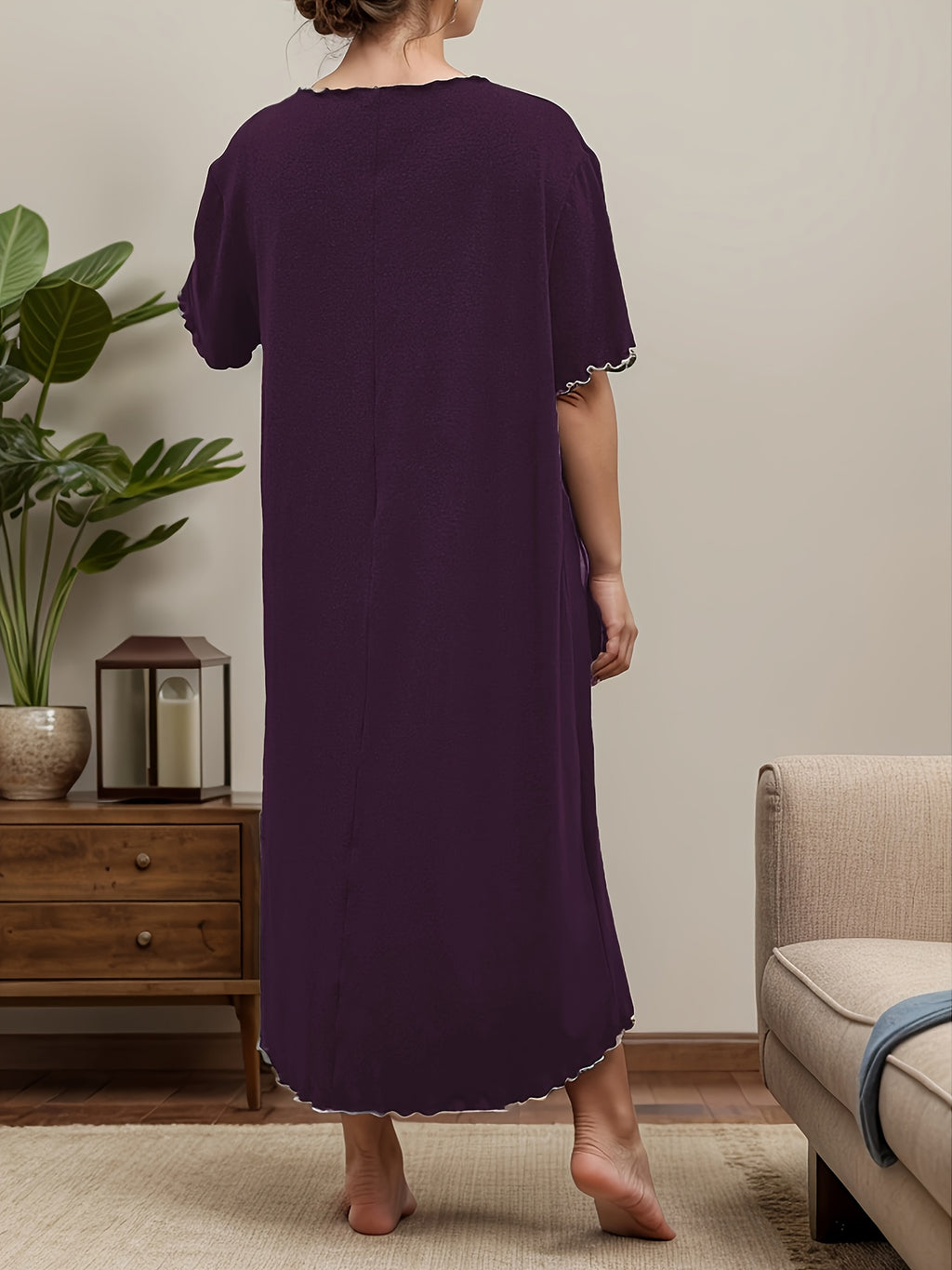 Chemise de nuit grande taille — Liseré ivoire et trois nœuds