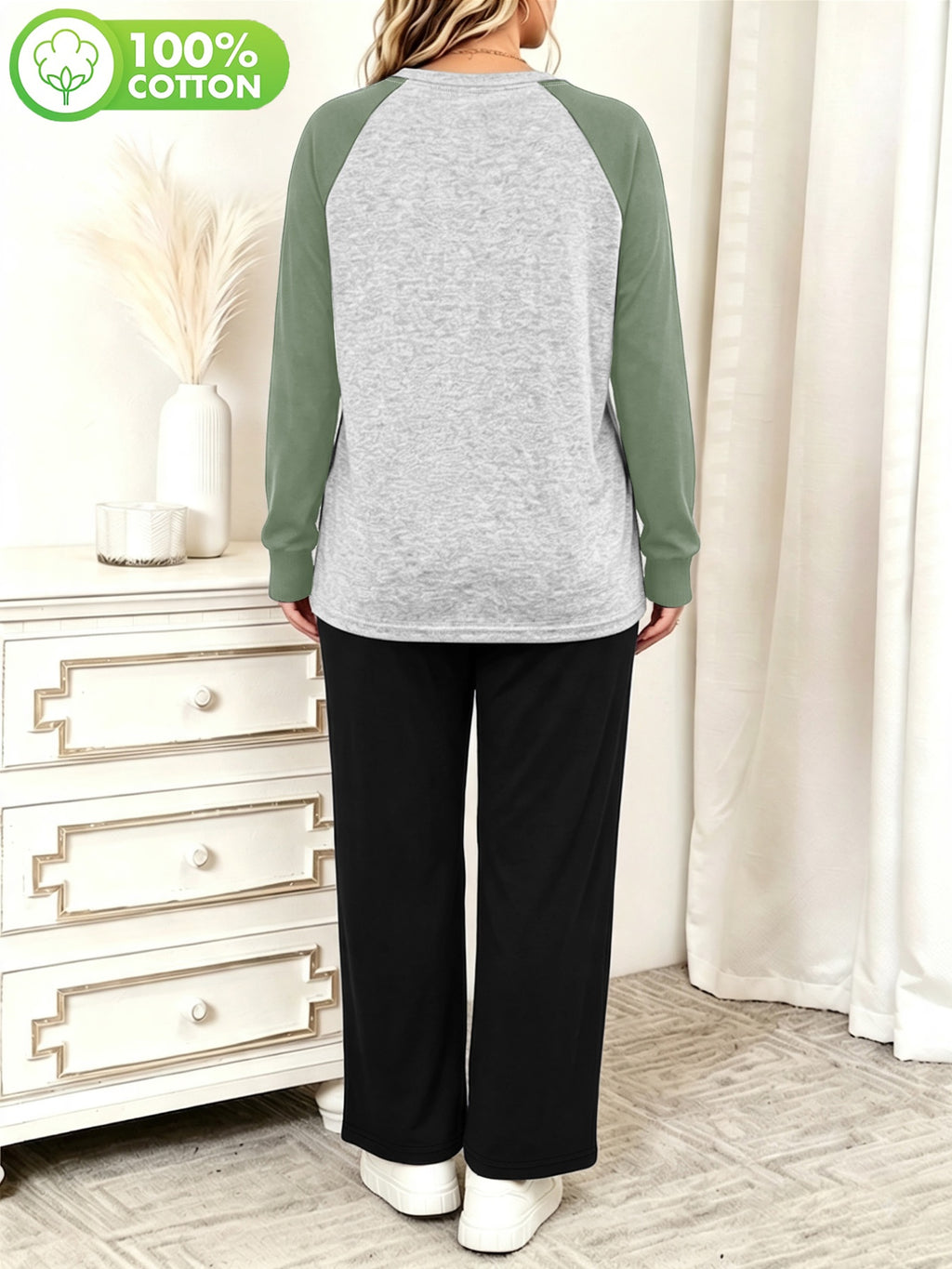 Ensemble grande taille, coupe ample, manches longues, toucher naturel, autre coloris