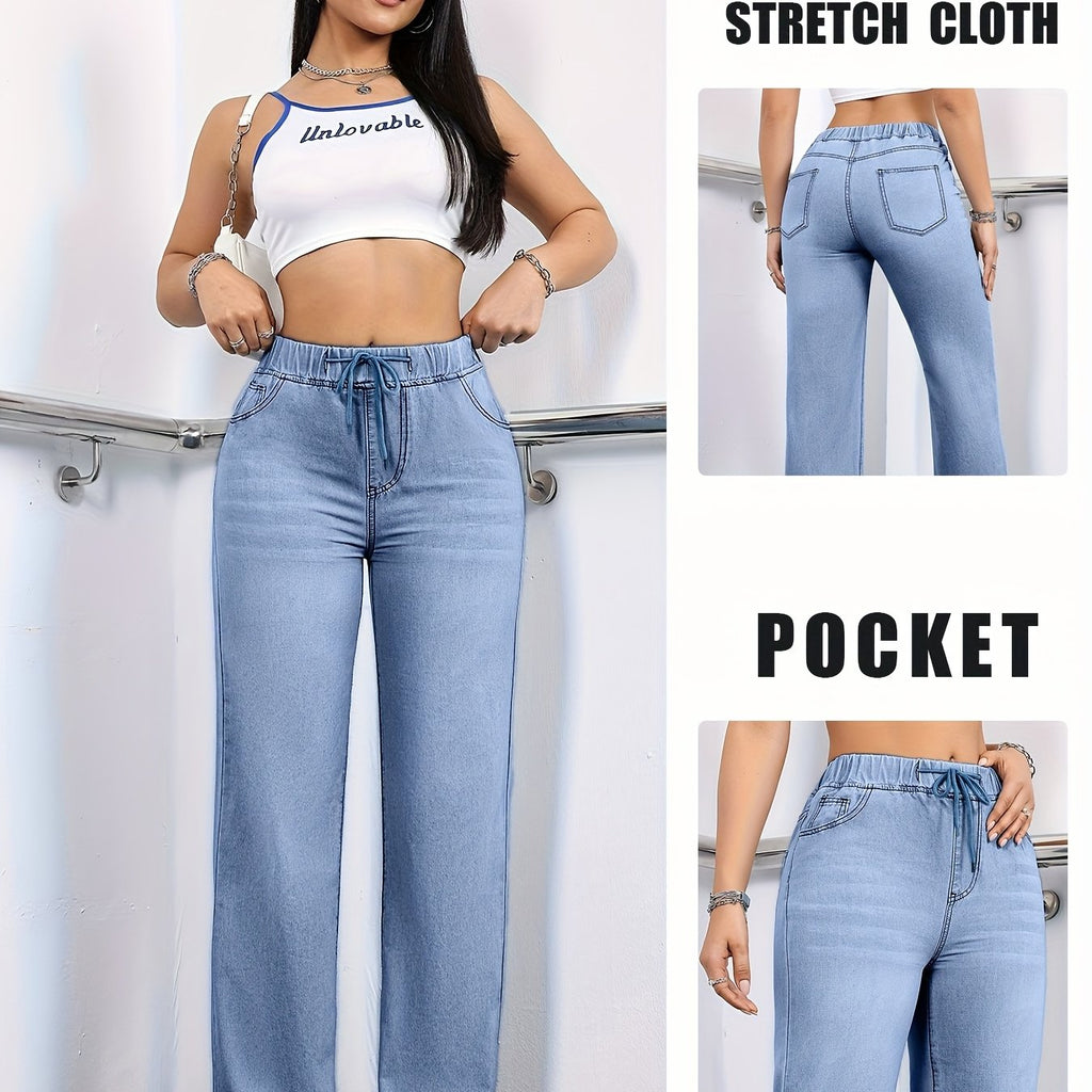 Jean grande taille, coupe droite, délavage doux, ceinture assortie — composition : 70% Coton, 28% Polyester, 2% Élasthanne