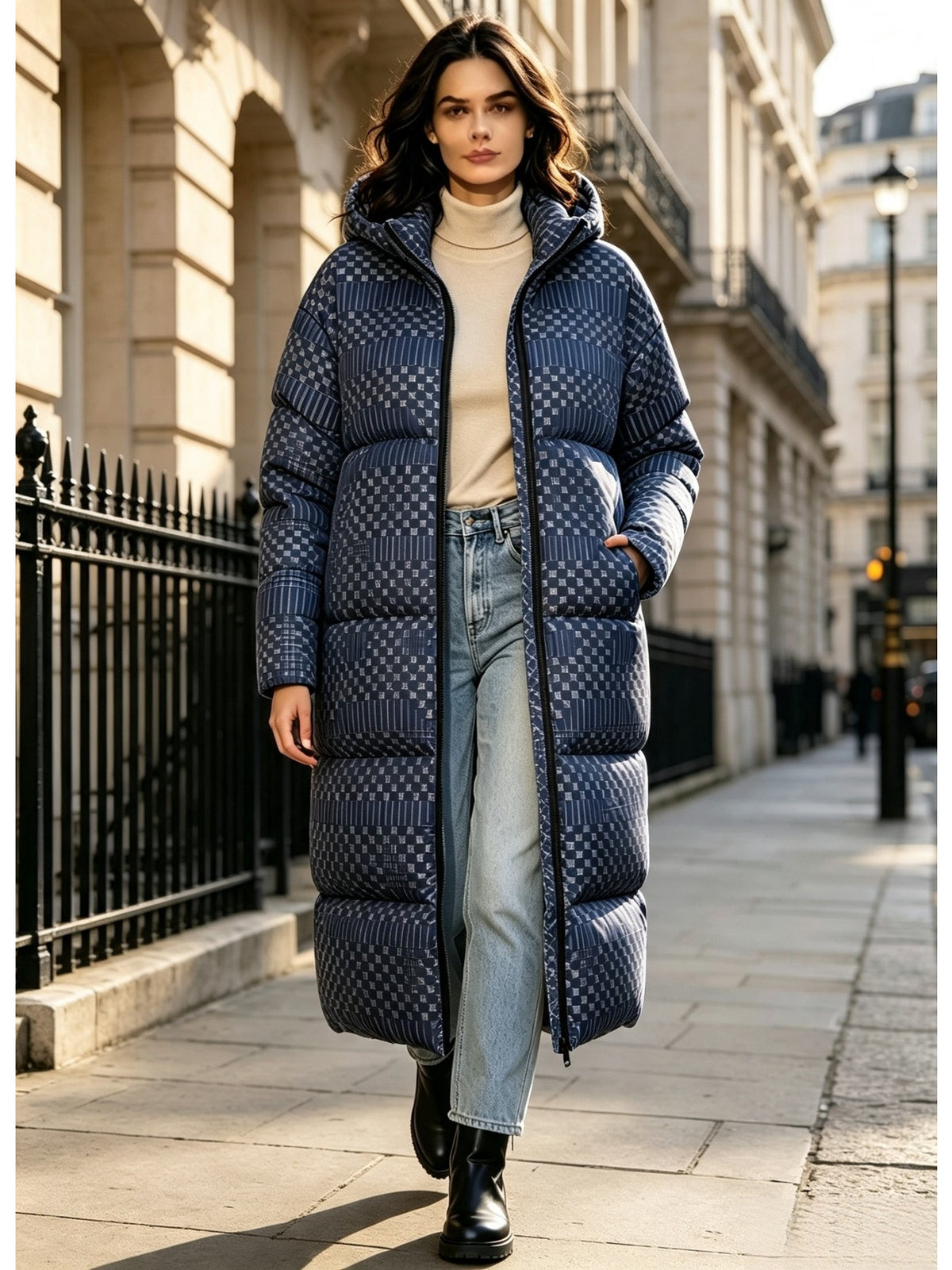 Manteau grande taille, coupe ample, capuche, fermeture zippée Image