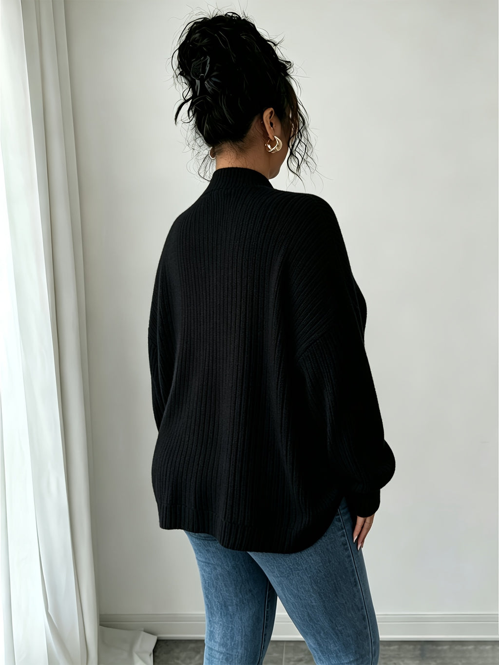 Cardigan grande taille, coupe ample, manches longues, vue de profil
