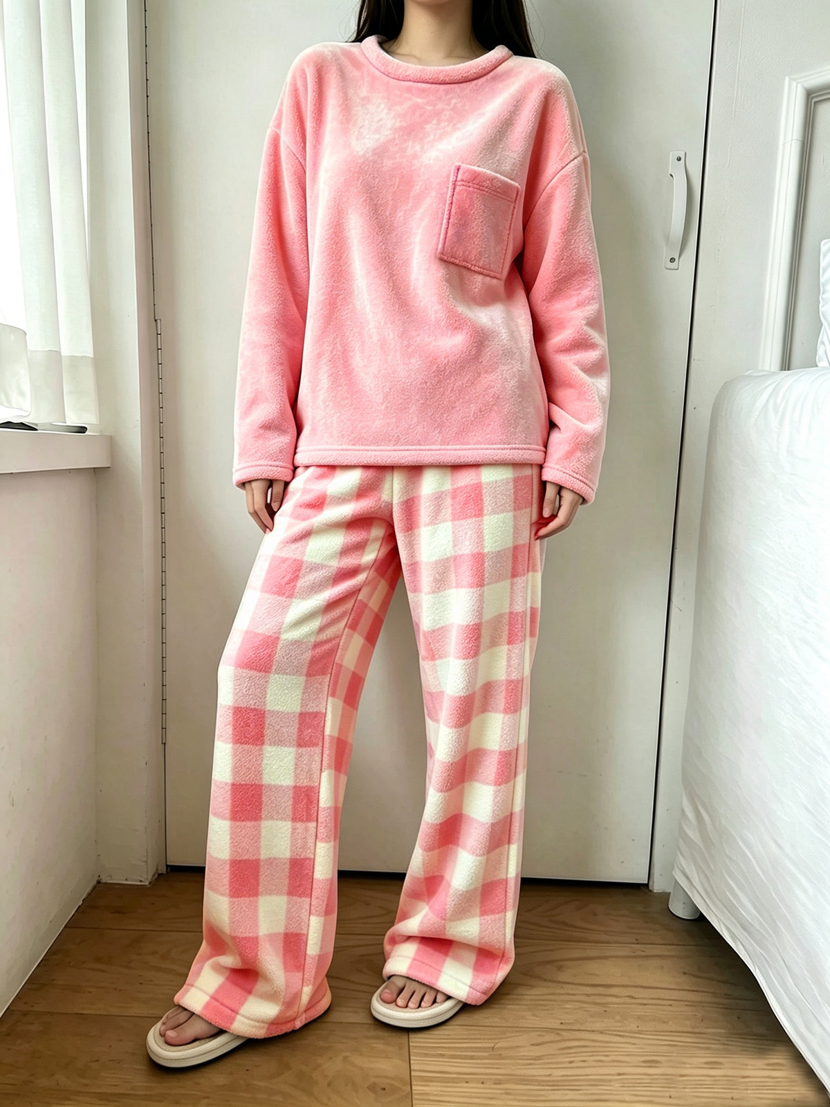 Pyjama grande taille à carreaux, chaleur d'hiver, esprit décontracté, tissu opaque