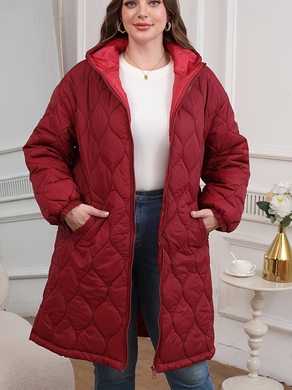 Veste grande taille à imprimé fleuri, coupe oversize, capuche, vu de dos