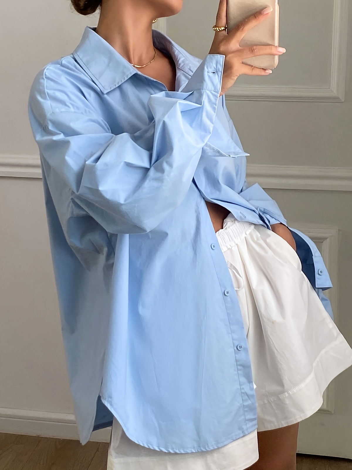 Chemise grande taille, coupe oversize, manches longues, vu de dos