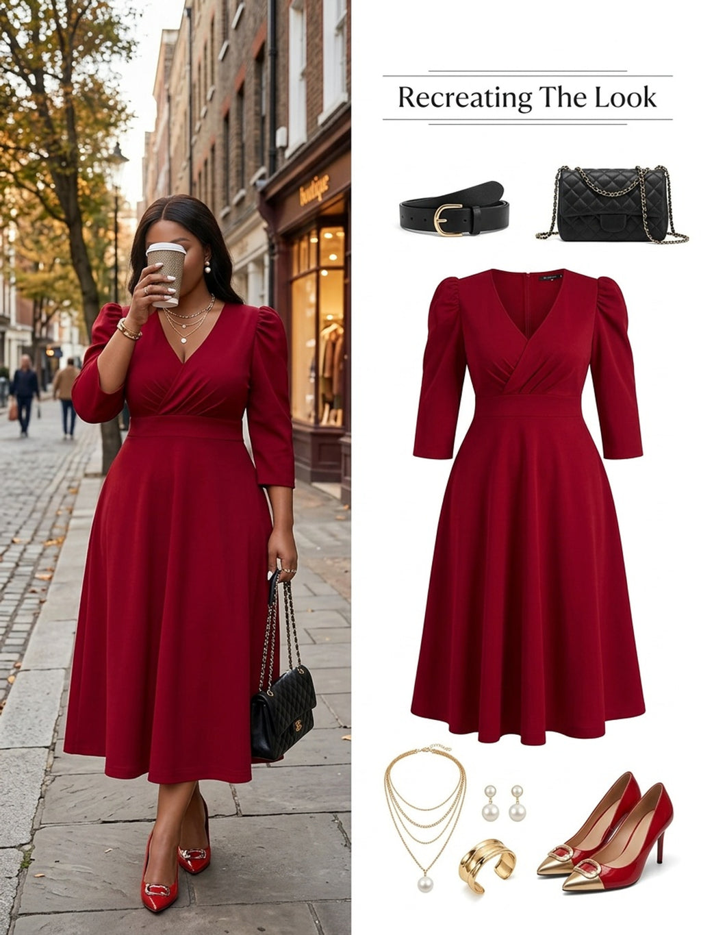 Robe patineuse grande taille — Crêpe extensible manches 3/4