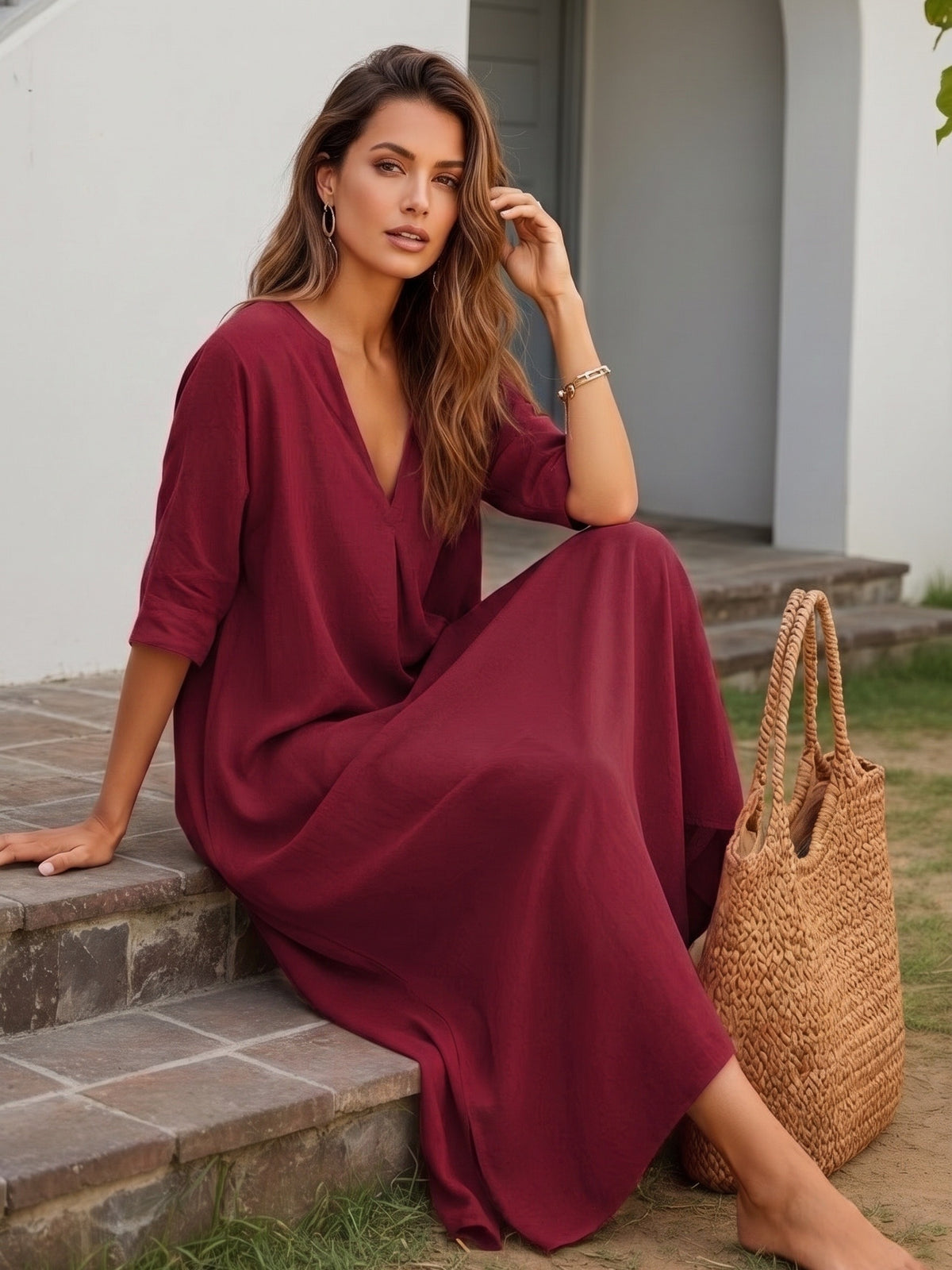 Robe longue grande taille — Caftan uni à fentes latérales