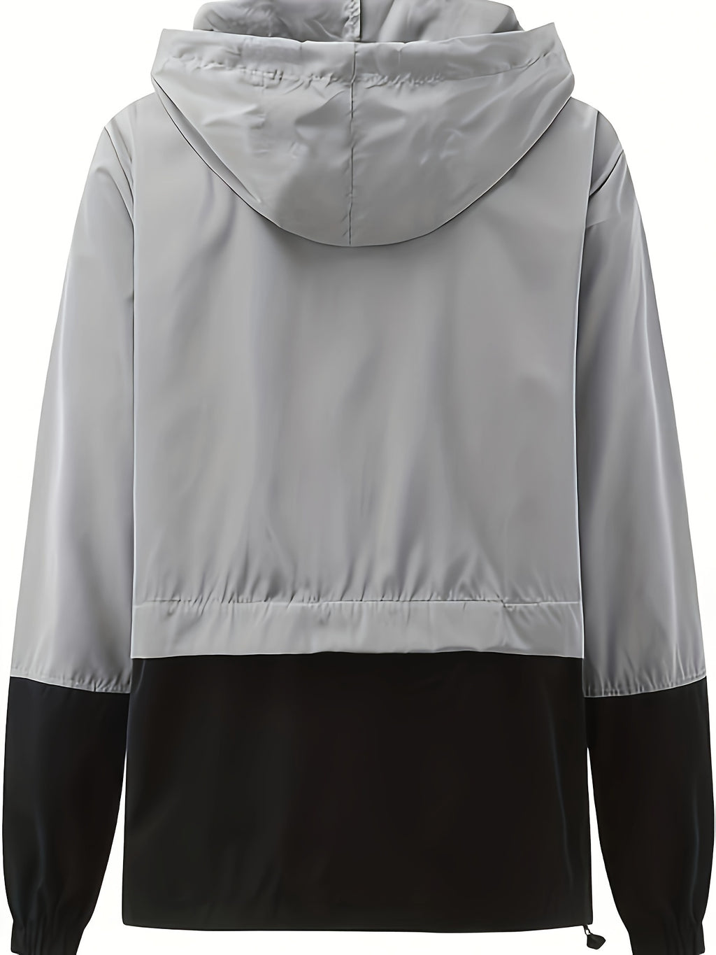 Veste grande taille, capuche, fermeture zippée, coupe-vent, détail du tissu