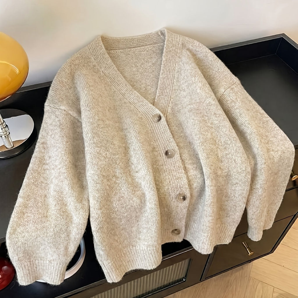 Pull grande taille, coupe ample, col V, chaleur d'hiver — matière : polyester