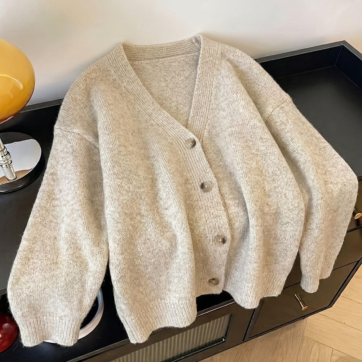 Pull grande taille, coupe ample, col V, chaleur d'hiver — matière : polyester Image