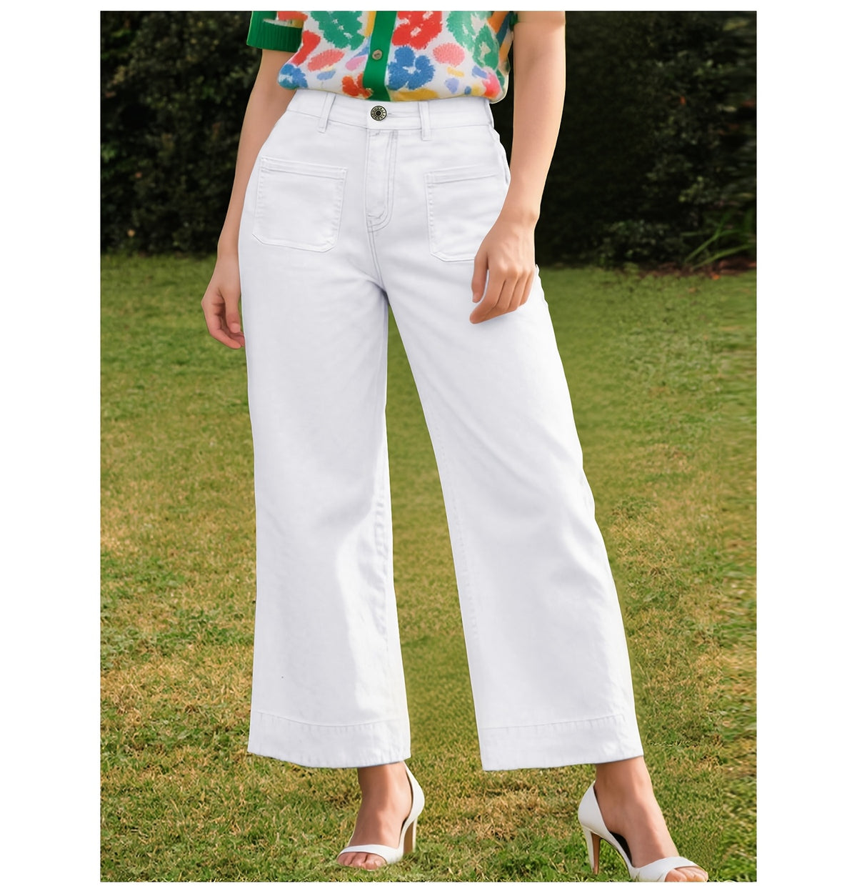Jean grande taille, coupe droite, poches plaquées, tenue franche, tissu opaque