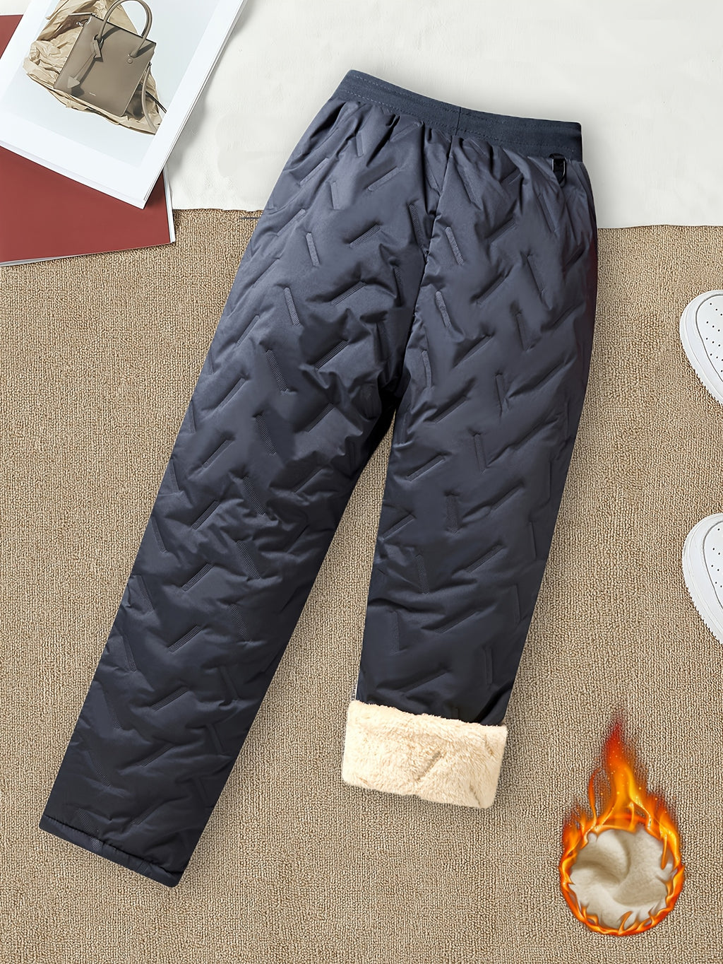 Pantalon de sport grande taille — Matelassé doublé sherpa d'hiver
