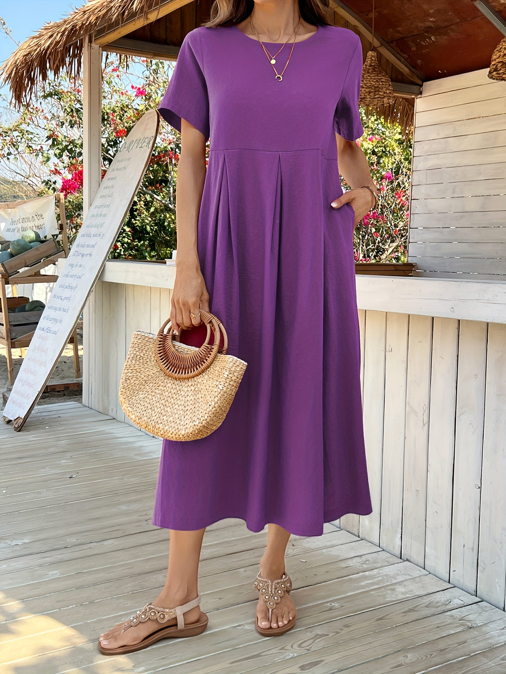 Robe longue en lin grande taille — Plis creux couchés et poches