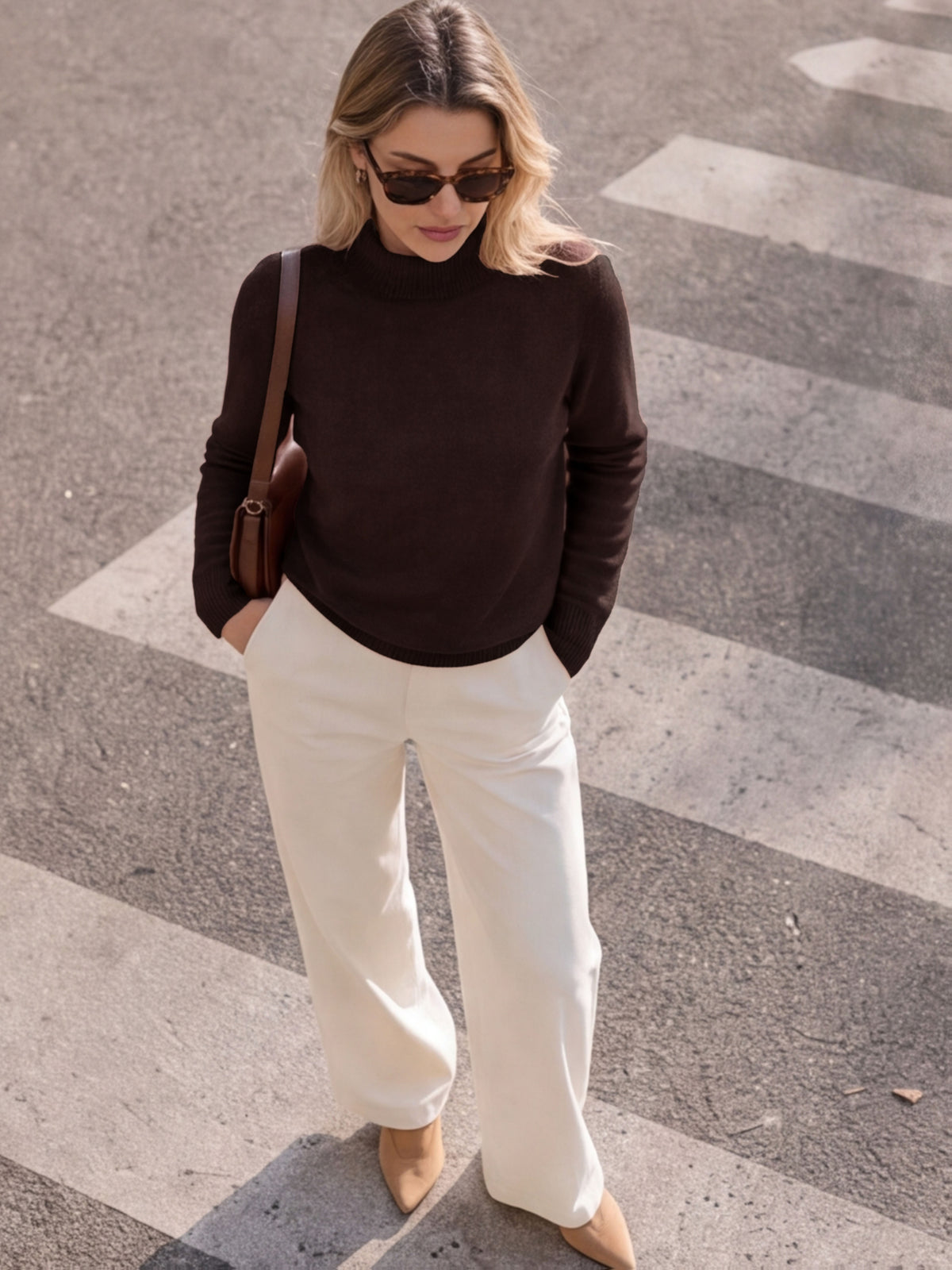 Pull grande taille en laine, manches longues, tenue chaude, gros plan