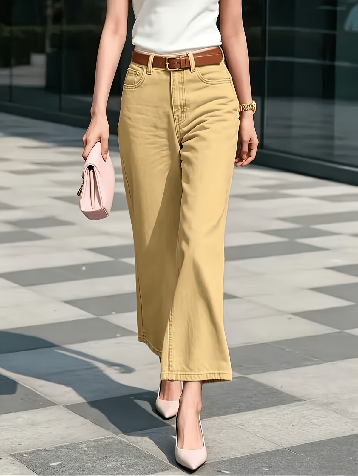 Pantalon grande taille, coupe oversize, poches pratiques, tenue franche, visuel produit