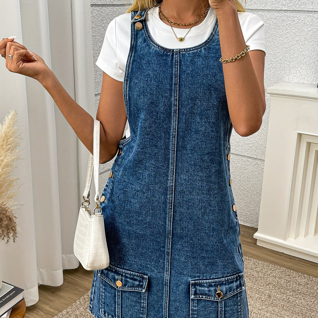 Robe grande taille, col rond, tenue franche — matière : denim