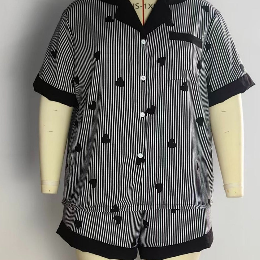 Pyjama grande taille à rayures, manches courtes, toucher naturel — matière : coton