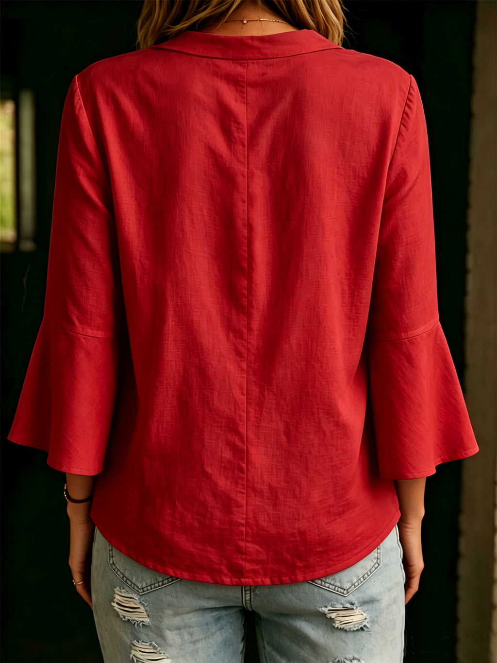 Top grande taille, coupe ample, col V, ligne nette, autre coloris