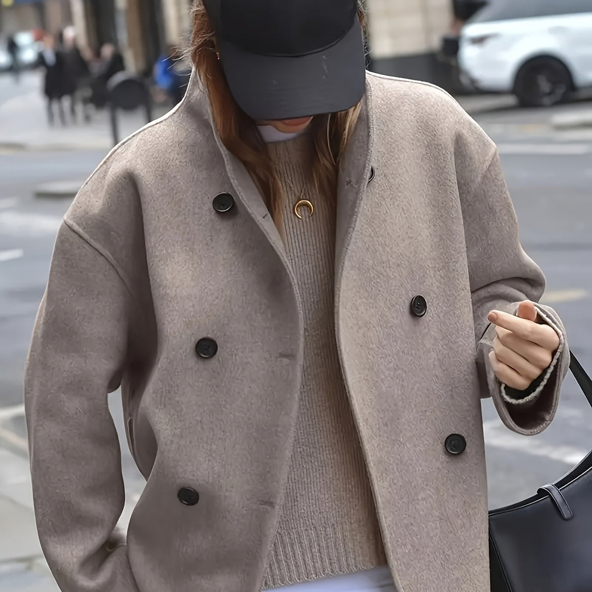 Manteau grande taille en tweed, coupe oversize, tenue structurée — matière : polyester Image