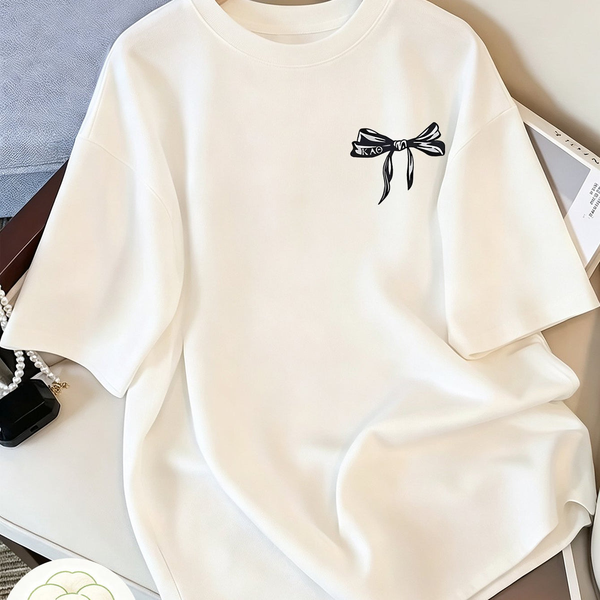 Top grande taille à imprimé géométrique, manches courtes, toucher naturel, tissu opaque