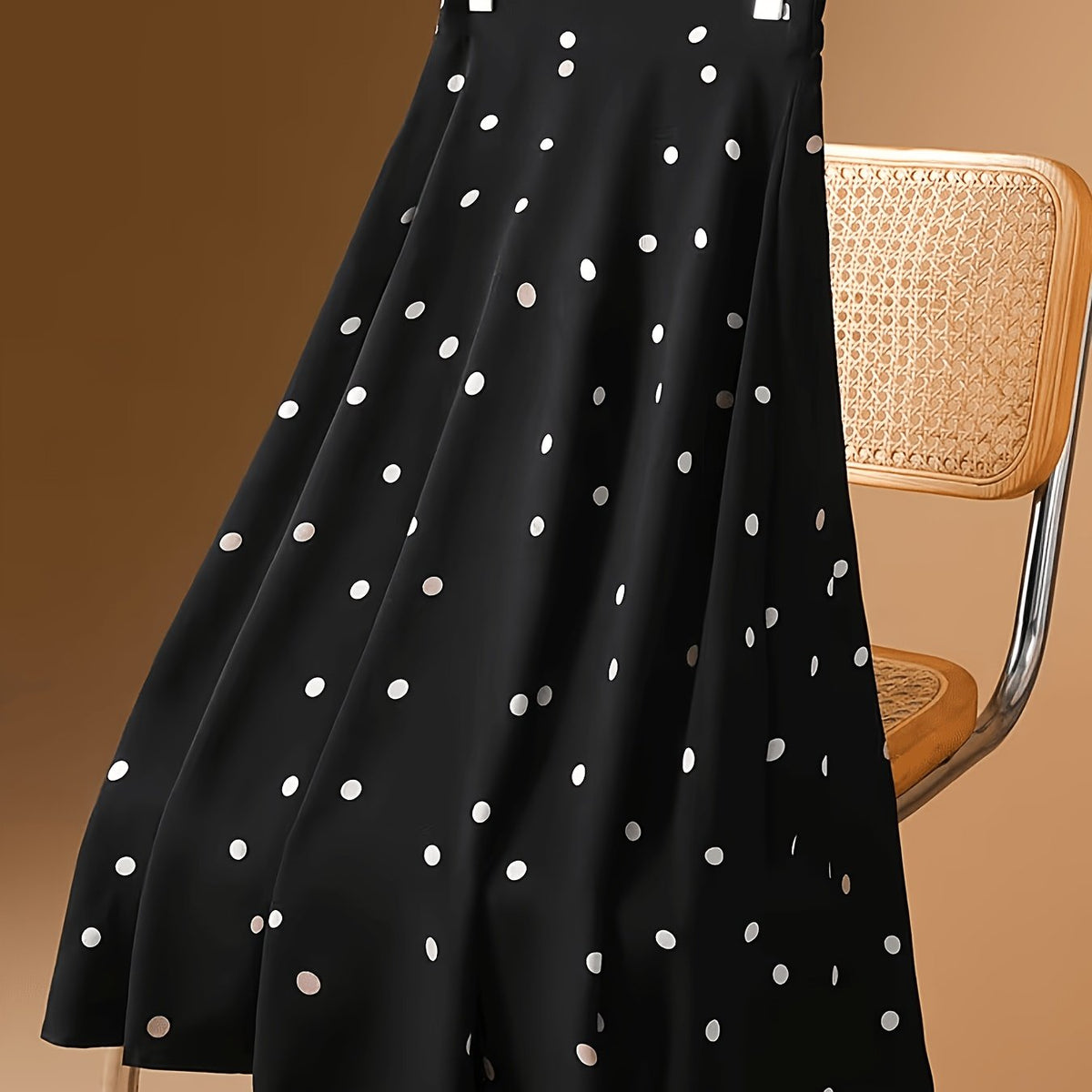 Jupe grande taille à pois, coupe évasée, allure élégante — matière : polyester