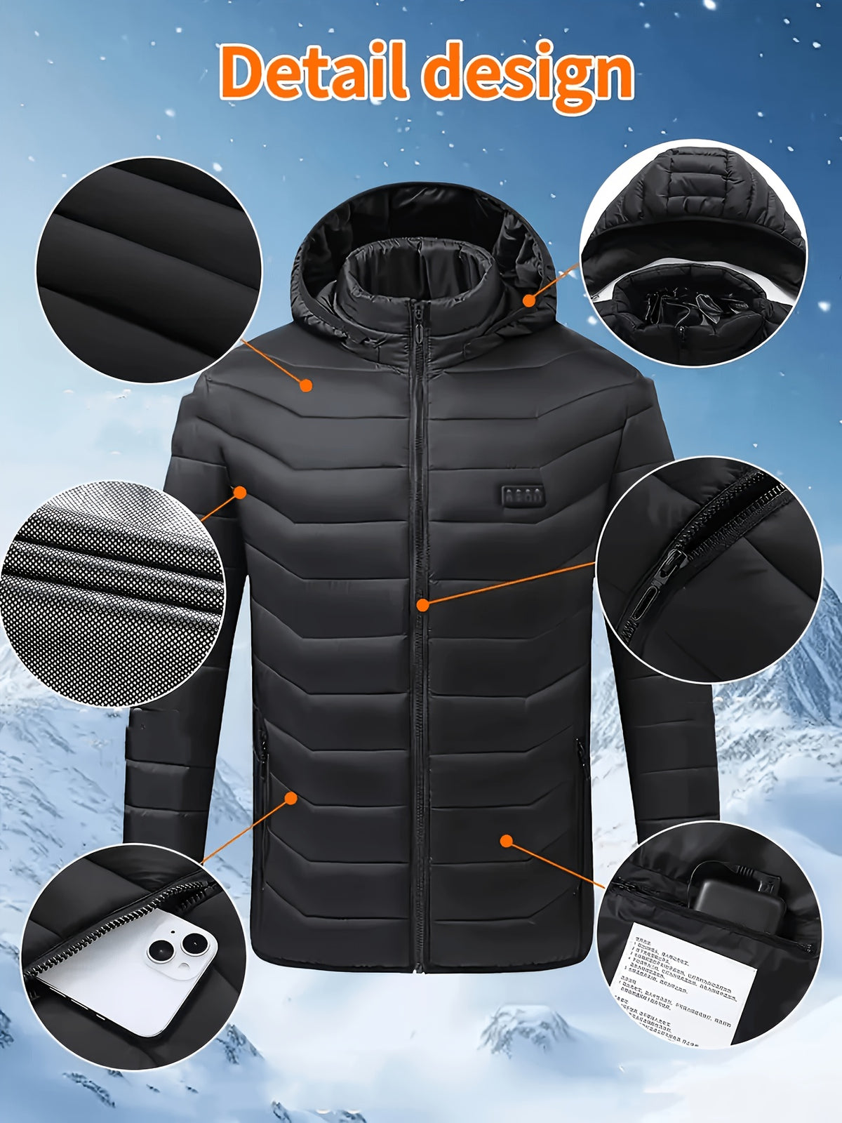 Veste grande taille, capuche, fermeture zippée, chaleur d'hiver, porté de face
