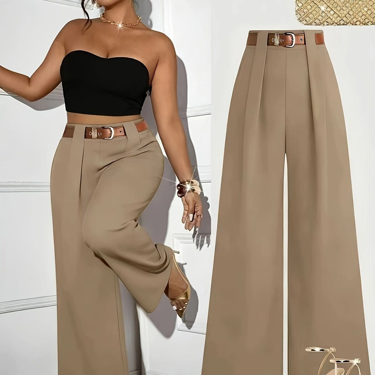 Pantalon grande taille, coupe droite, allure élégante