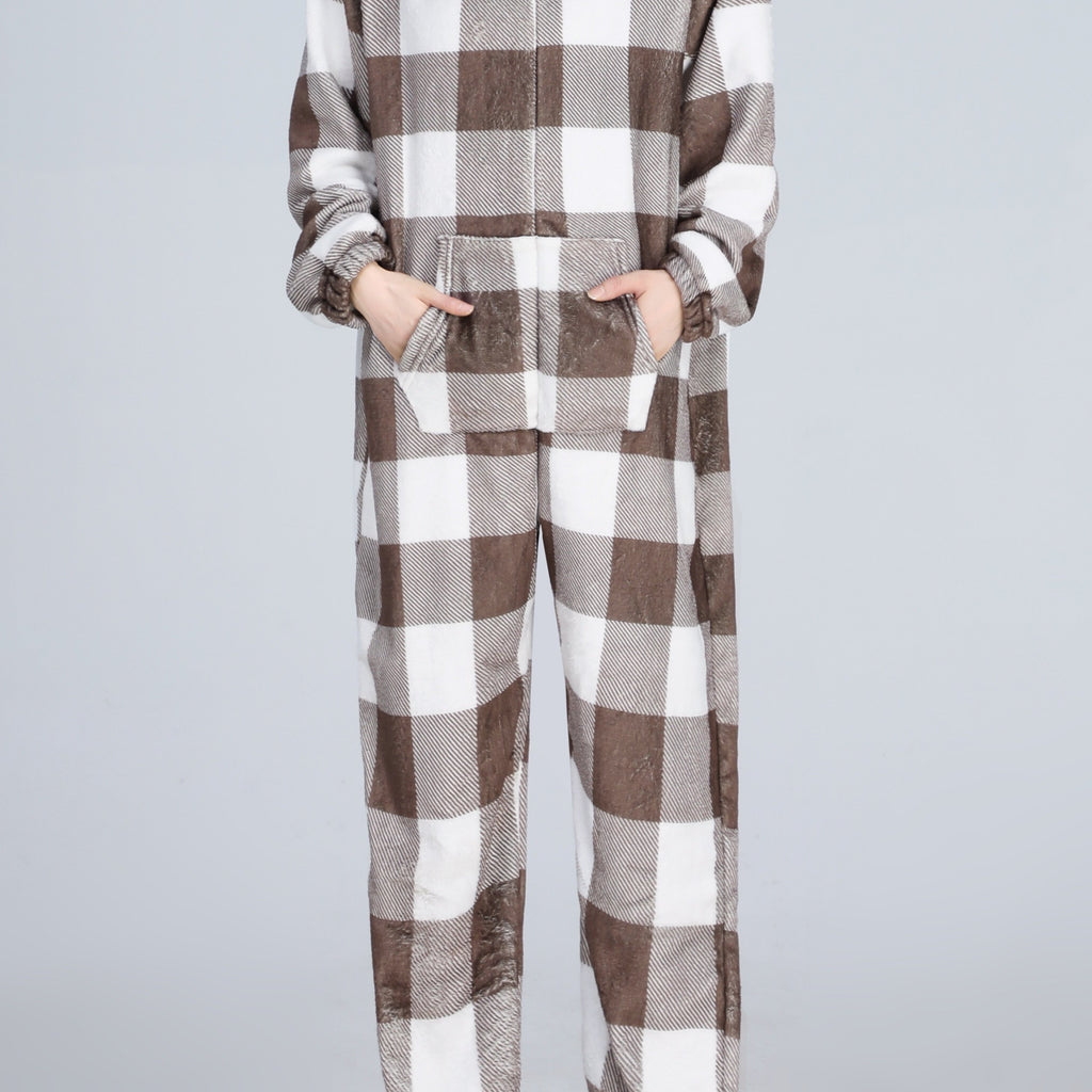 Combinaison grande taille à imprimé géométrique, coupe ample, chaleur d'hiver — matière : polyester