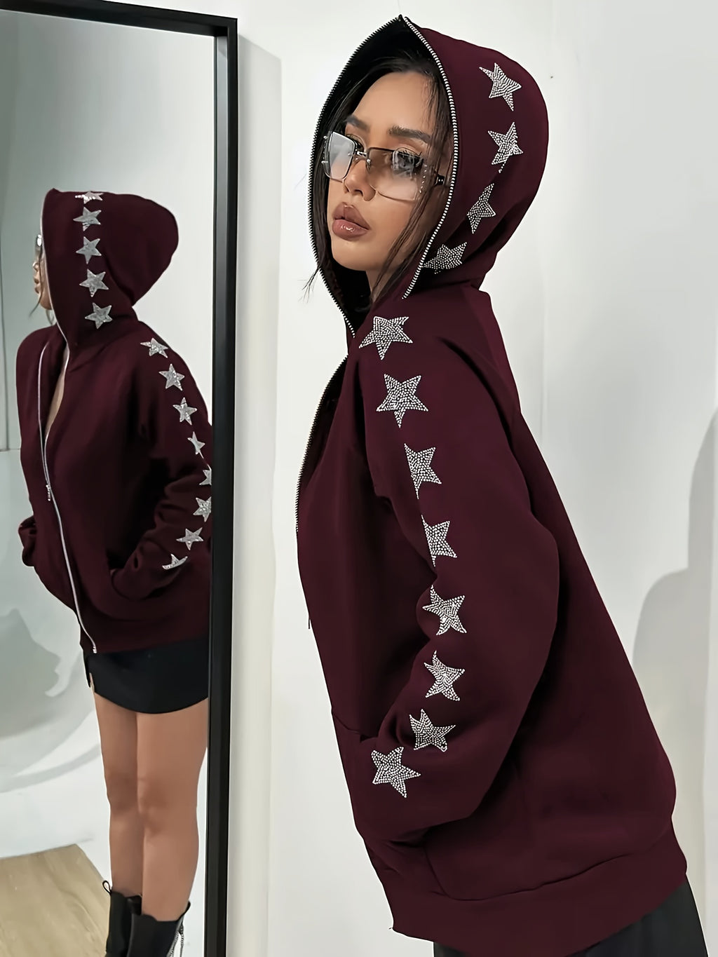 Veste grande taille, strass, fermeture zippée, chaleur d'hiver, visuel produit