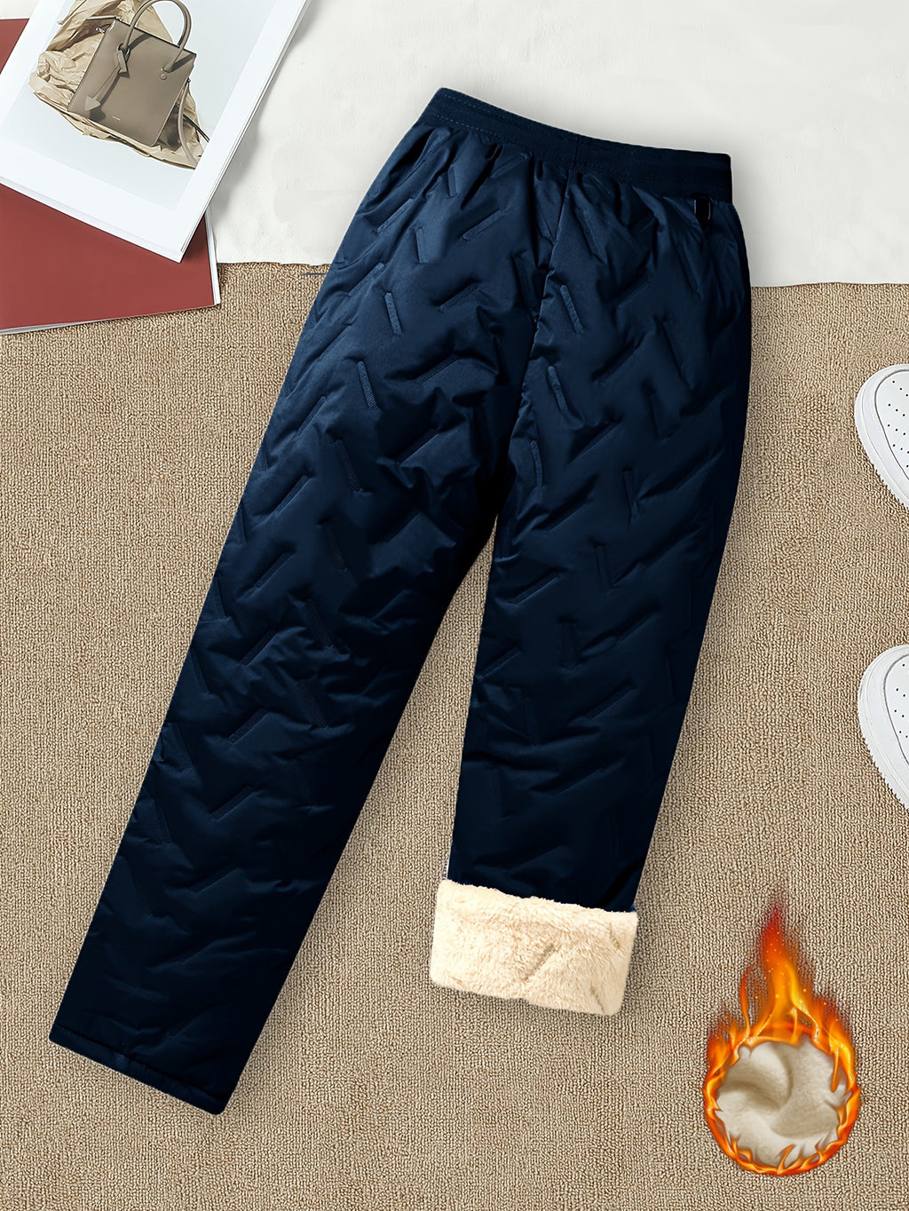 Pantalon de sport grande taille — Matelassé doublé sherpa d'hiver