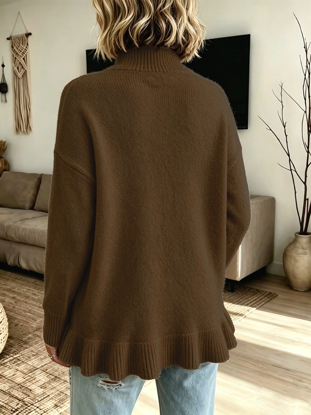 Pull grande taille, manches longues, vu de dos