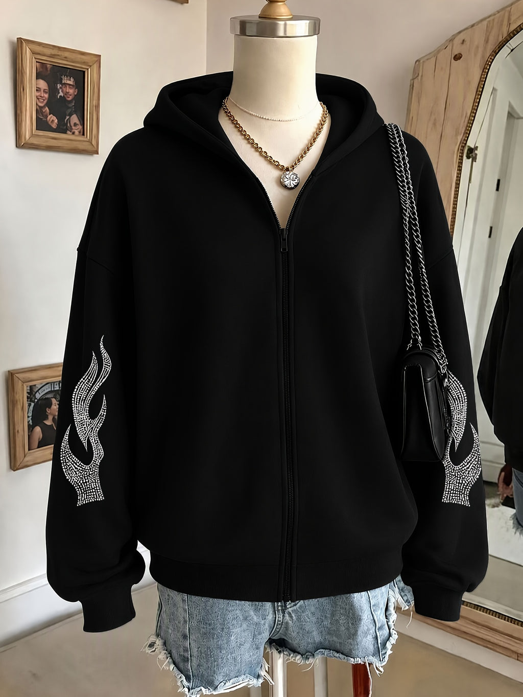 Sweat grande taille, coupe ample, manches longues, chaleur d'hiver, porté de face