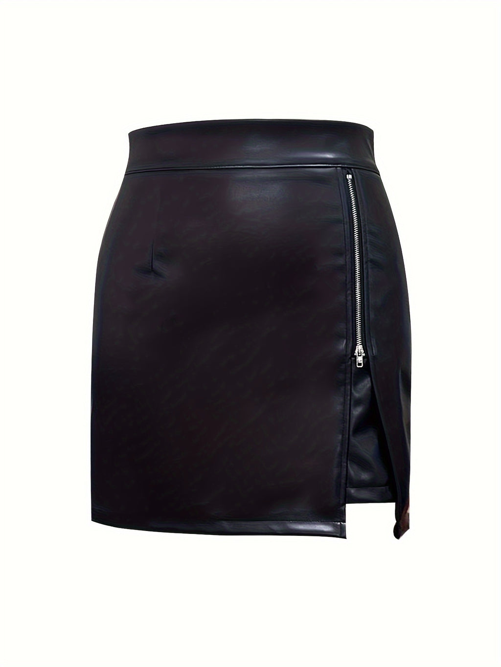 Jupe grande taille en cuir synthétique, allure cuir, chaleur d'hiver, vu de dos