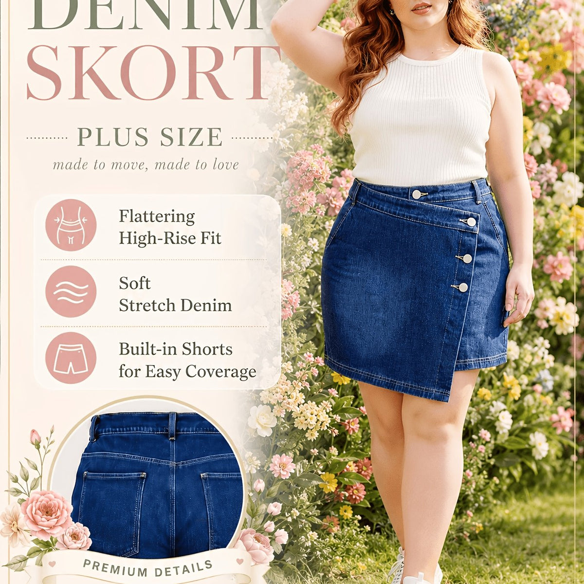 Jupe grande taille, tenue franche, forte élasticité — matière : denim Image