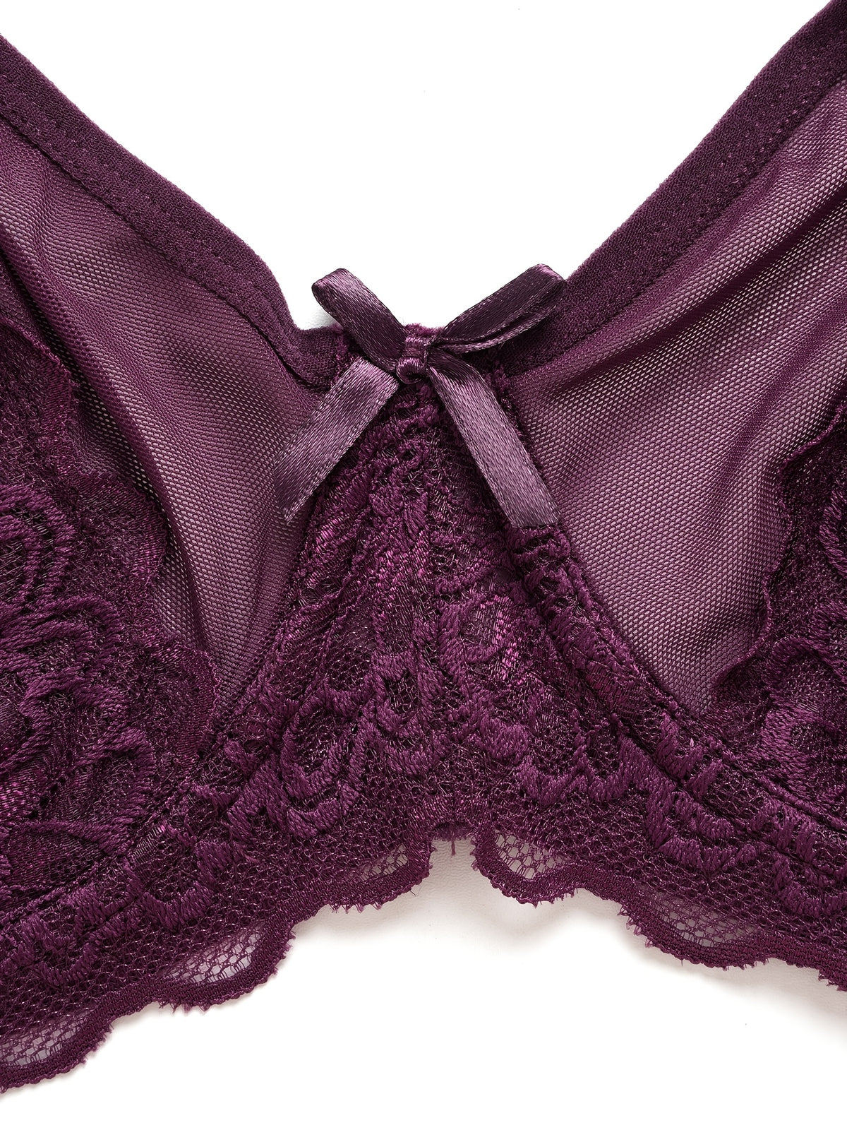 Soutien-gorge grande taille, maille transparente et dentelle