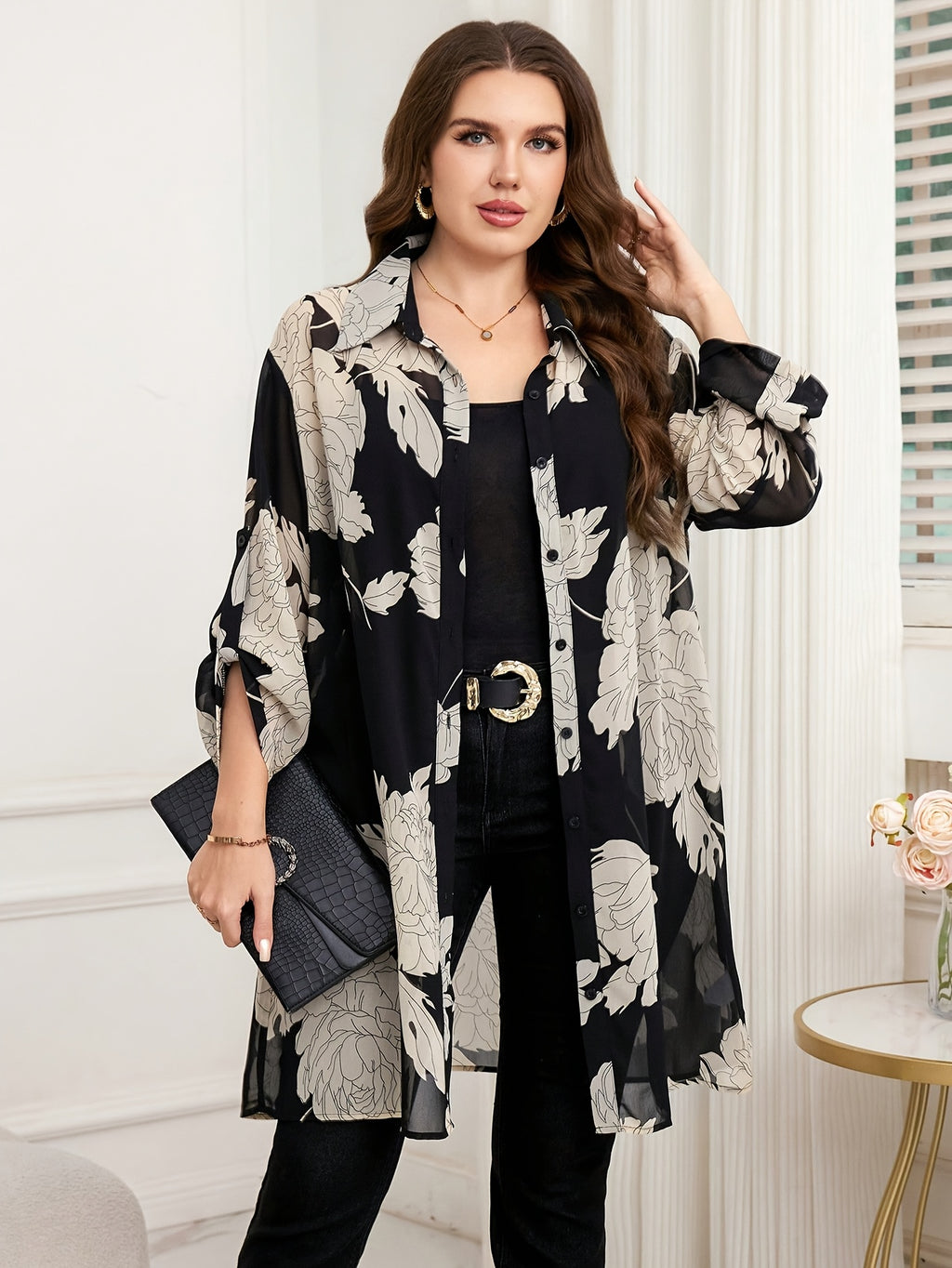 Chemise grande taille en soie, tombé fluide