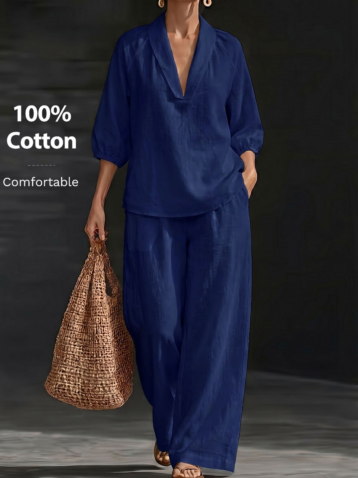 Ensemble grande taille, coupe ample, poches pratiques, toucher naturel, autre coloris