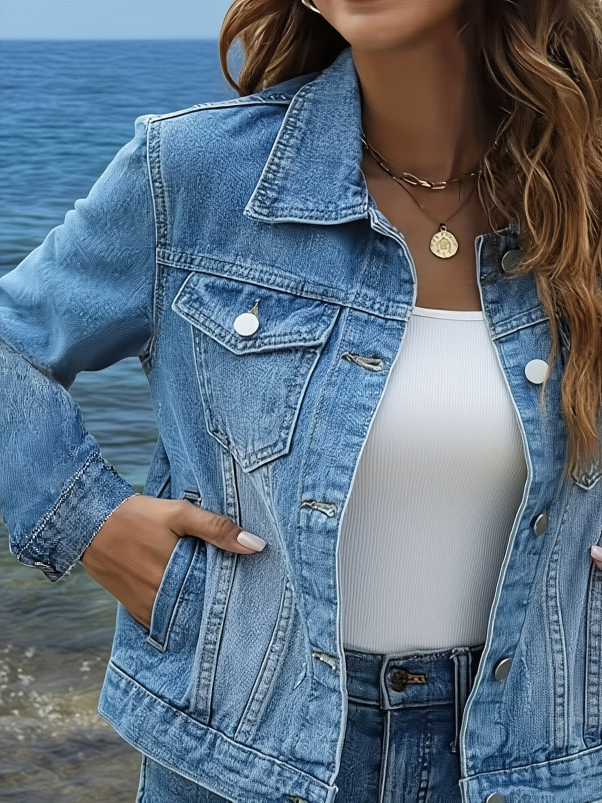 Veste grande taille, coupe ajustée, manches longues, toucher naturel Image