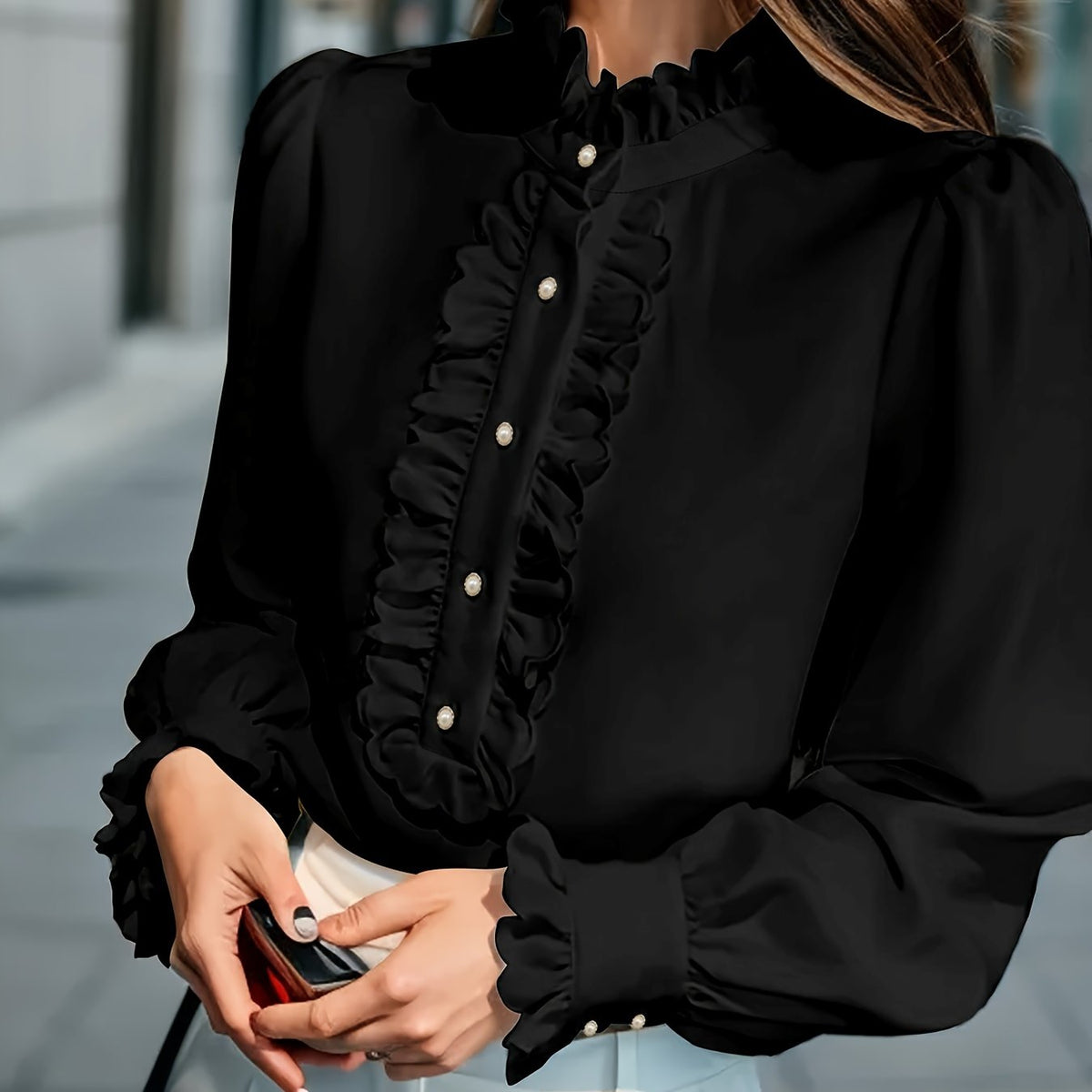 Blouse grande taille, volants, tissu opaque