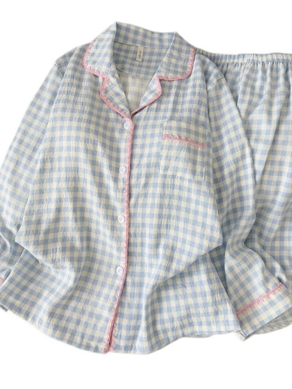 Pyjama grande taille à carreaux, manches longues, toucher naturel — matière : coton