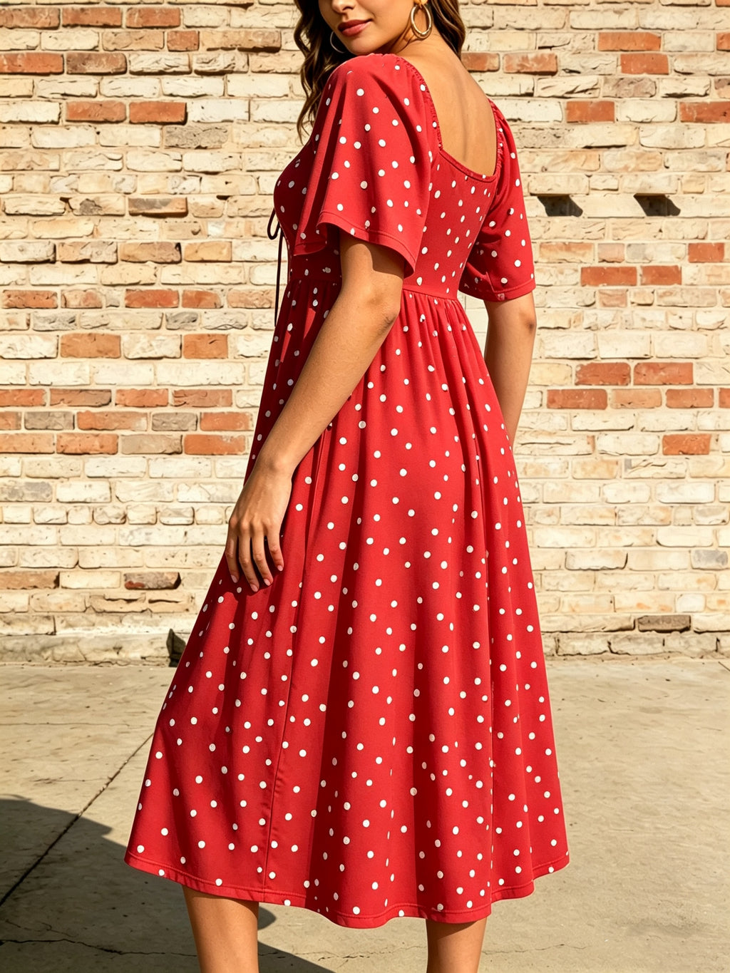 Robe mi-longue grande taille — Pois, taille sous poitrine