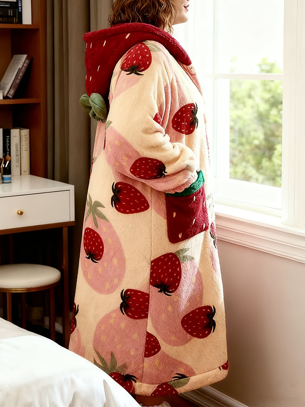 Peignoir grande taille, manches longues, chaleur d'hiver, mise en situation