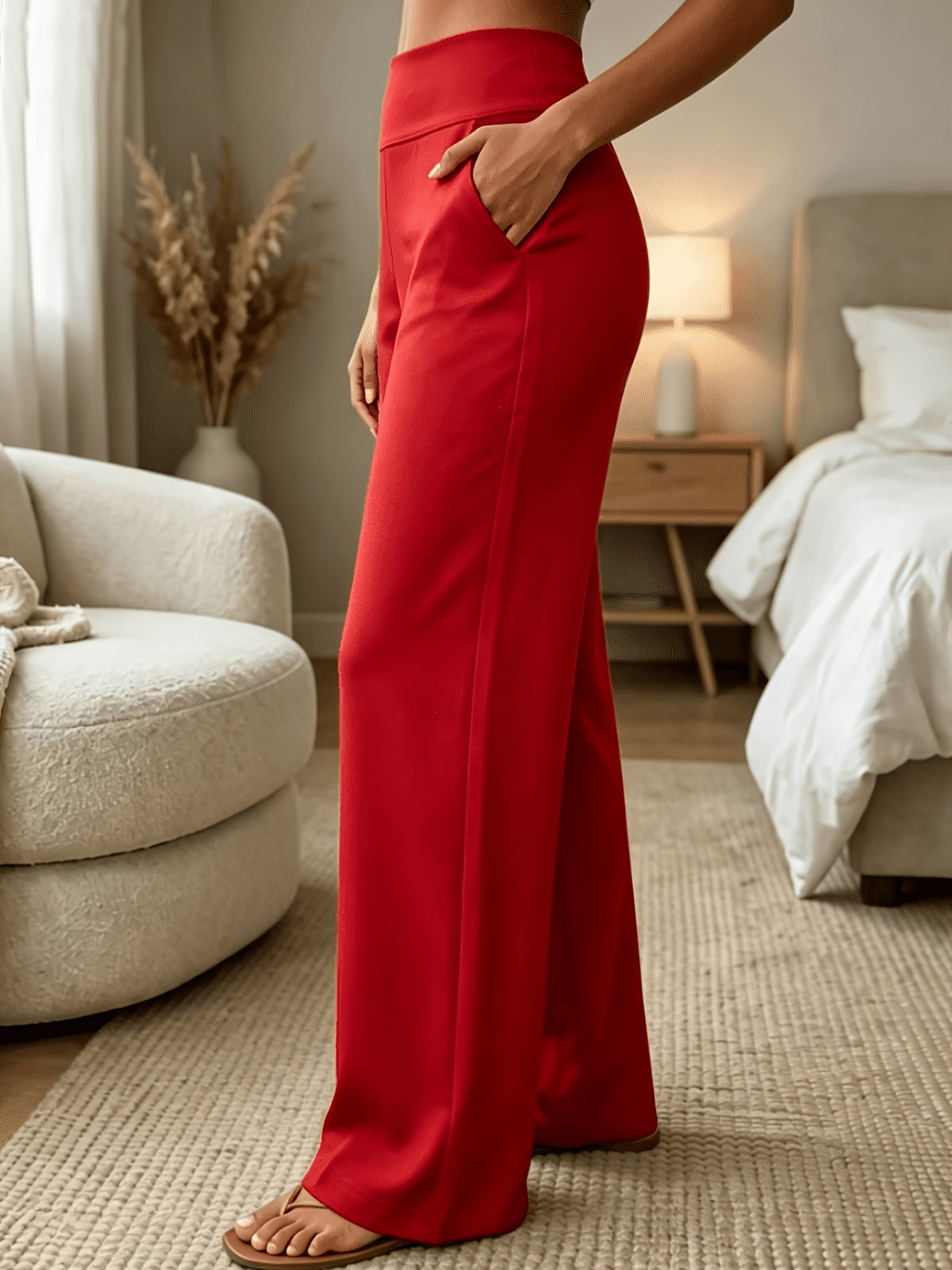 Pantalon droit grande taille — Ceinture galbée quatre teintes