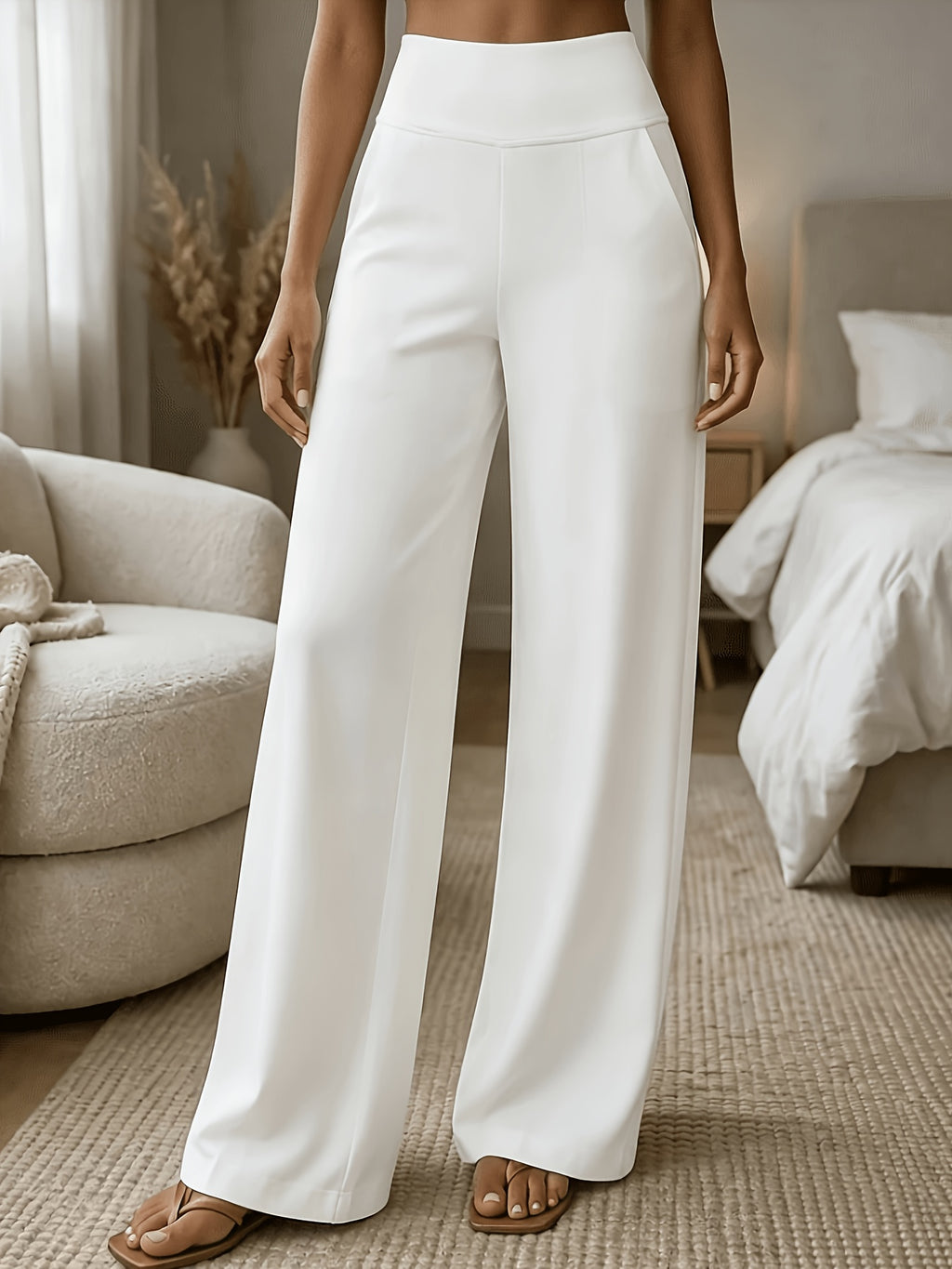 Pantalon droit grande taille — Ceinture galbée quatre teintes
