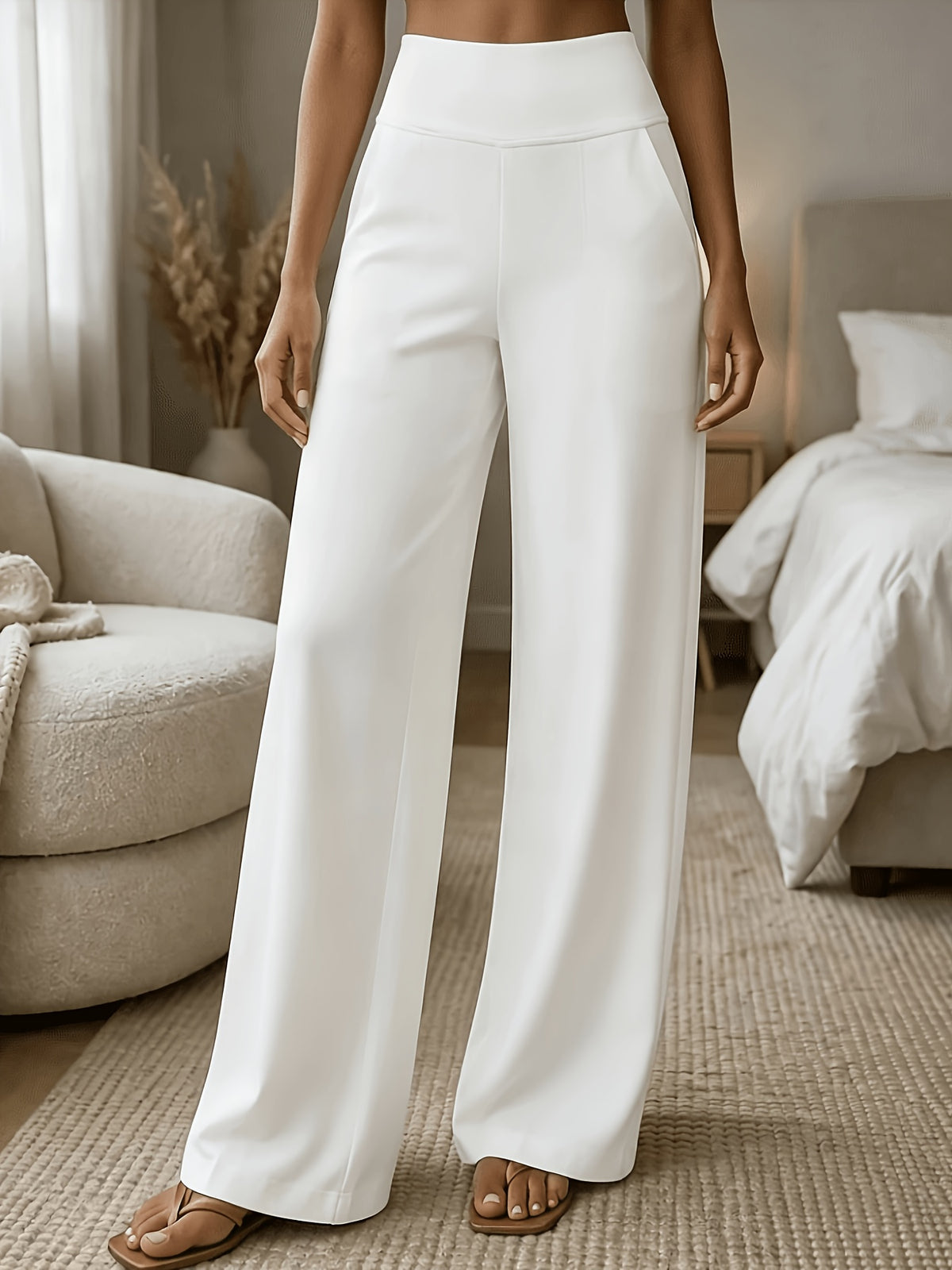 Pantalon droit grande taille — Ceinture galbée quatre teintes