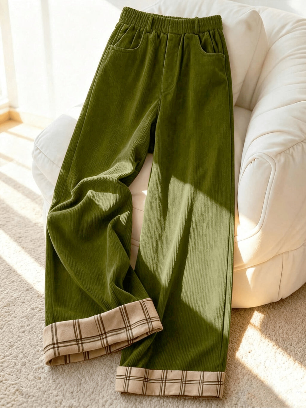 Pantalon grande taille en velours côtelé — composition : 100% Polyester