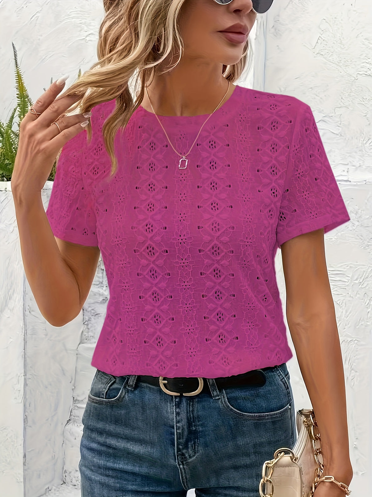 T-shirt grande taille en maille, manches courtes, maille souple