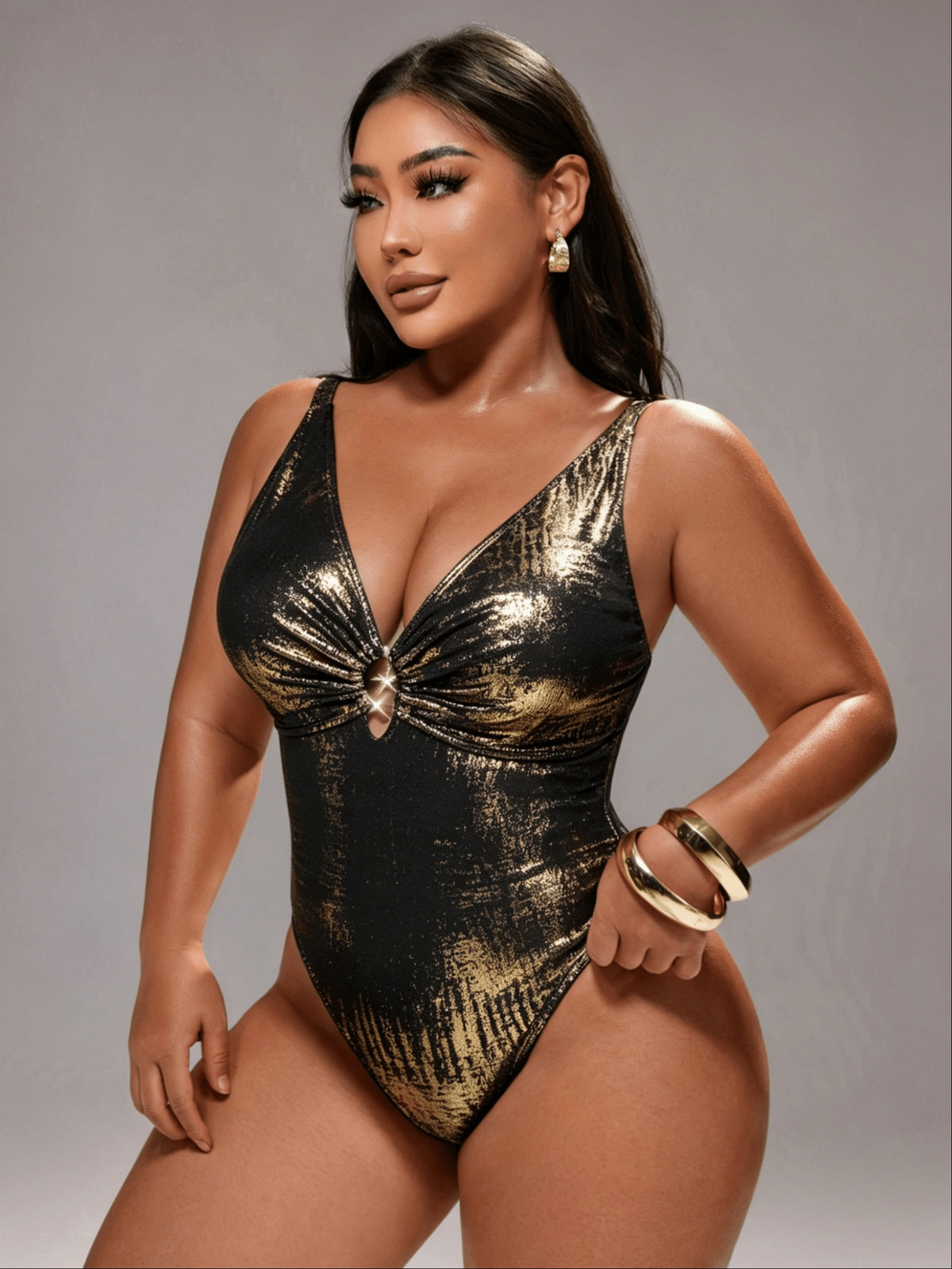 Maillot 1 pièce grande taille — Maille à feuille métallique