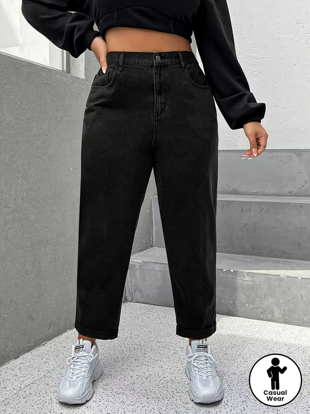 Pantalon grande taille, coupe droite, toucher naturel, jambe large — matière : coton