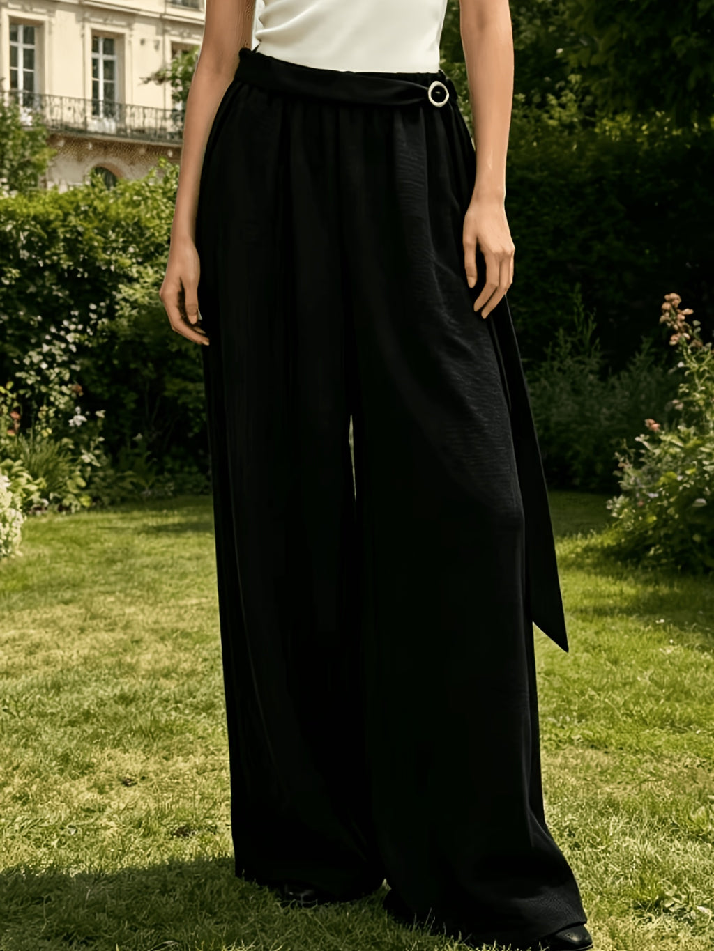 Pantalon grande taille, coupe droite, ceinture assortie, esprit décontracté