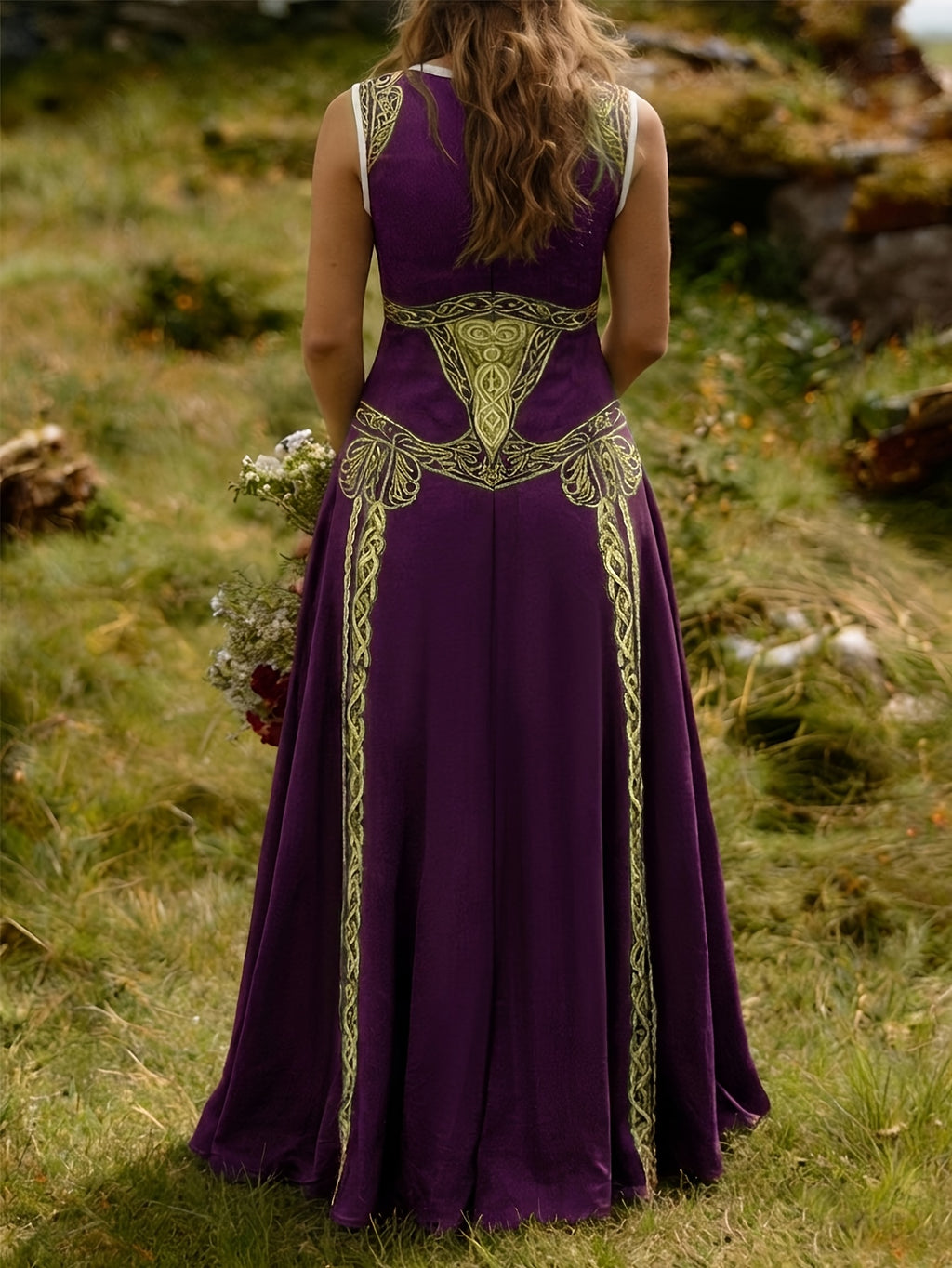 Robe longue grande taille — Entrelacs celtiques et col en V
